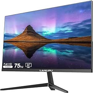 LANLIPU 24 Inch 75hz Computer Monitor,Fhd 1080p Led Display,Adjustable Angle Screen Supports Vesa Mounting,Tilt Ergonomic Stand Professional Computer Office Gaming Monitor
