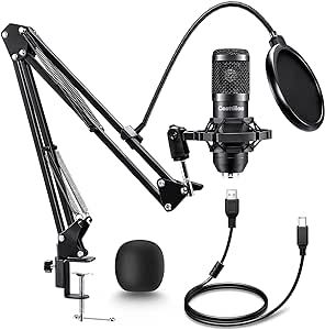 Caattiilaa USB Microphone - PC Streaming Podcast Microphone, Recording Microphone, Gaming Microphone, 192KHZ/24Bit Electrical Condenser Mic, USB Mic Kit with Sound Chipset Boom Arm Set