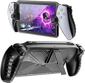 Gorixer Protective Case for PlayStation Portal with Kickstand, Silicone Flexible Soft Case Protector Stand, Full Protection & Non-Slip Grip Cover Accessories for PlayStation Portal Remote Player-Black